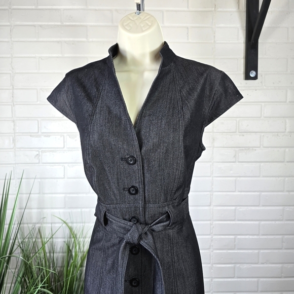 Calvin Klein Charcoal Grey Black Button Up Bodycon Midi Dress Size 8 - Picture 11 of 12
